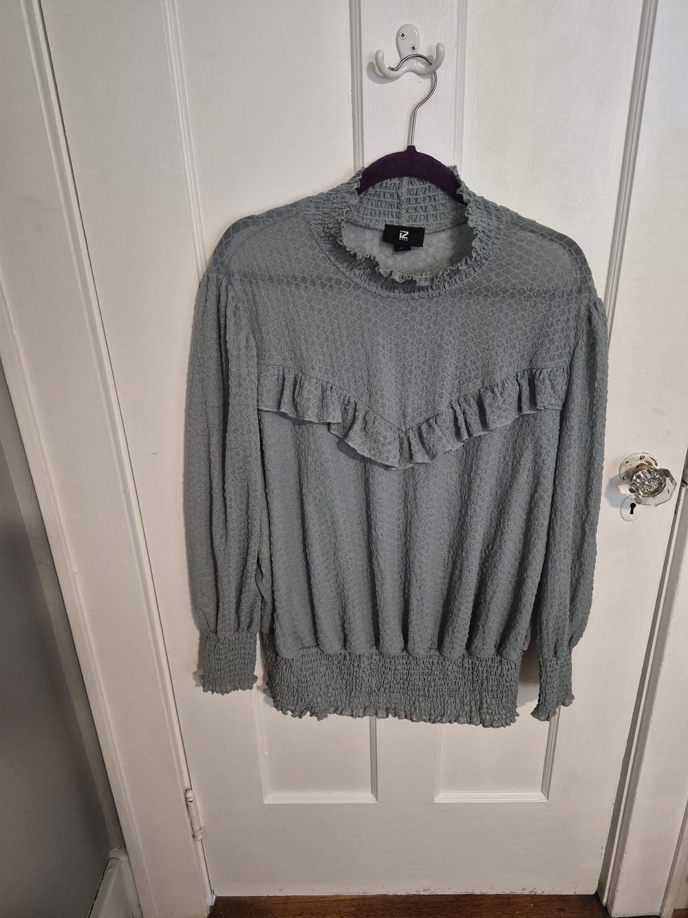 Iz Byer Sage Green Ruffle-Trim Long Sleeve Top
